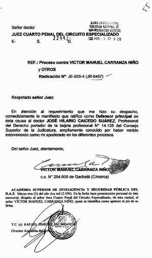 Designación de José Hilario Caicedo como Defensor Principal