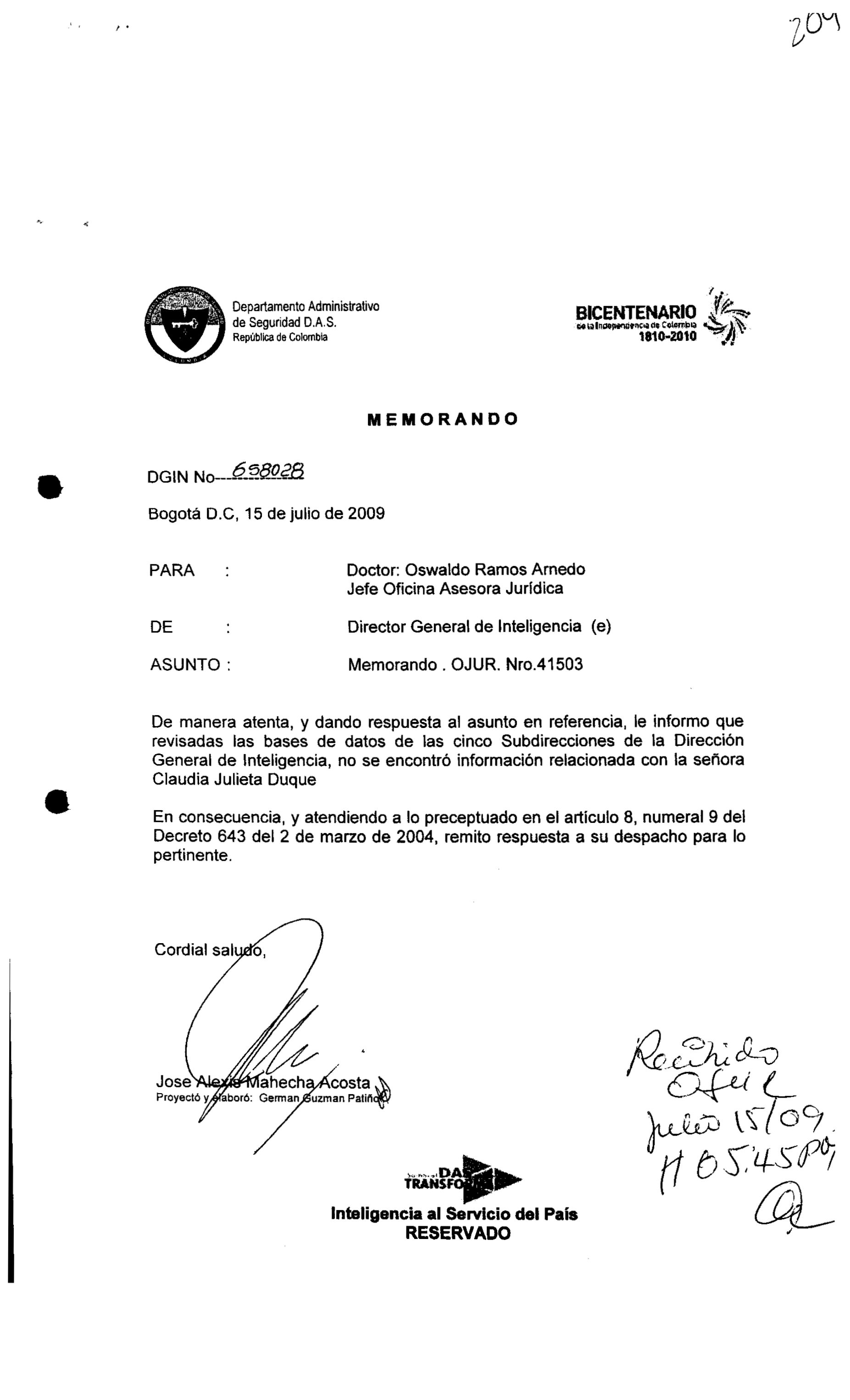 Memorando Mahecha sobre CJD