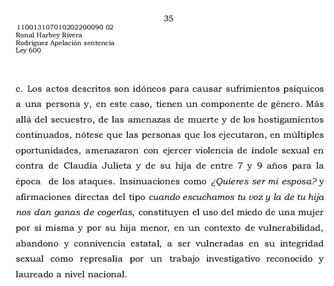 Extracto del fallo de 20nov23 a favor de Claudia Julieta Duque