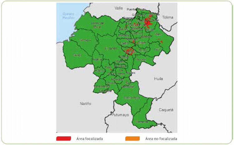 Resultados del estudio piloto para la identificacin de invernaderos de marihuana, reas focalizadas por alertas lumnicas en Cauca