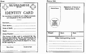 Identity Card for Members of Medical and Religious Personnel attached to the Armed Forces