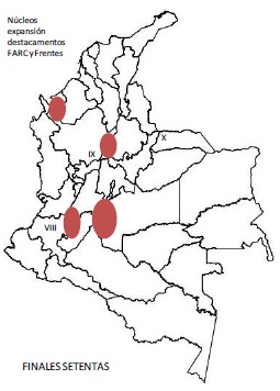 Mapa Presencia de las FARC fines dcada del 70