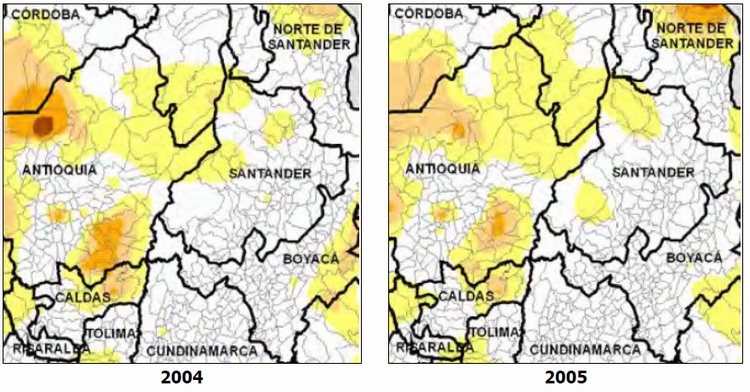Presencia activa FARC 2004-2005