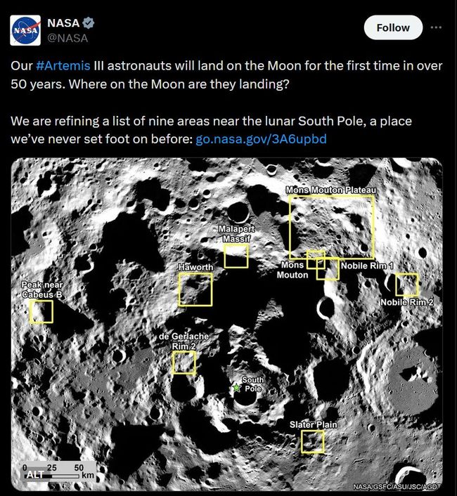 Artemis III landing areas